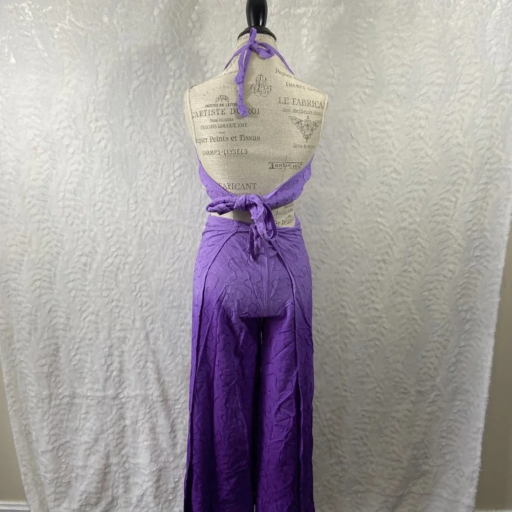 Vintage 2 piece wrap palazzo pants with Halter top Made in India 100% Rayon - Picture 5 of 10